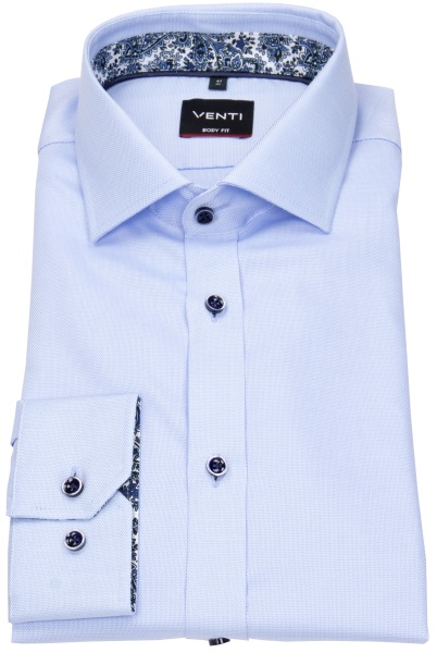Venti Hemd - Body Fit - Kentkragen - Struktur - Kontrastknöpfe - hellblau - ohne OVP - 103522400 102 