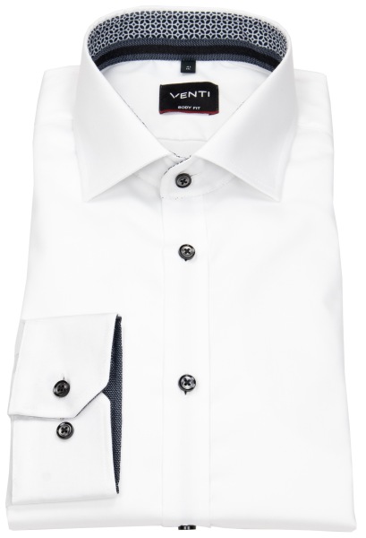 Venti Hemd - Body Fit - Kentkragen - Twill - Kontrastknöpfe - weiß - ohne OVP